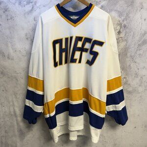 Charlestown Chiefs Hockey Jersey Mens XXL 28.5x32 White Madbros Hanson #16
